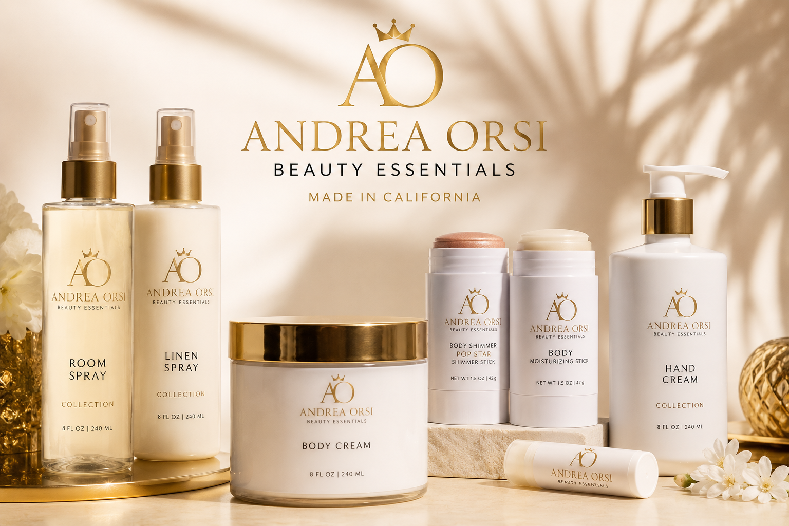 Coleção de fragrâncias e cuidados Andrea Orsi Beauty Essentials.